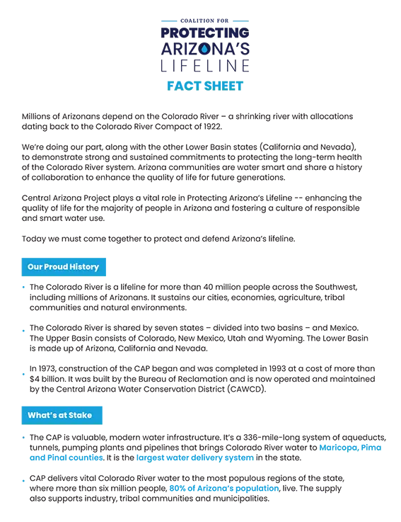 Coalition for Protecting Arizona's Lifeline fact sheet document thumbnail